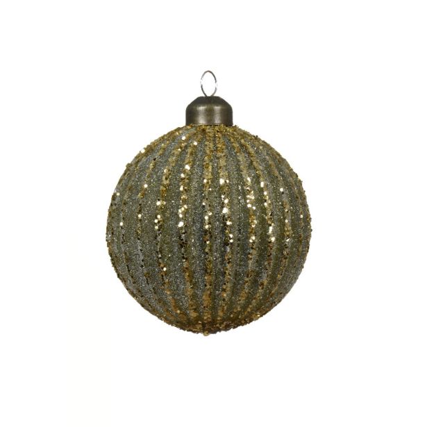 STEKLENA BUNKA DECORIS FI 8 CM TEMNO ZELENA VZOREC, SORTIRANO