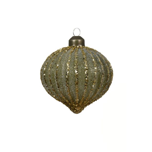 STEKLENA BUNKA DECORIS FI 8 CM TEMNO ZELENA VZOREC, SORTIRANO