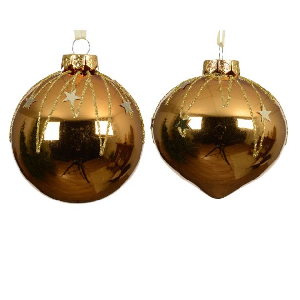 STEKLENA BUNKA DECORIS FI 8 CM, ZLATA VZOREC SORTIRANO