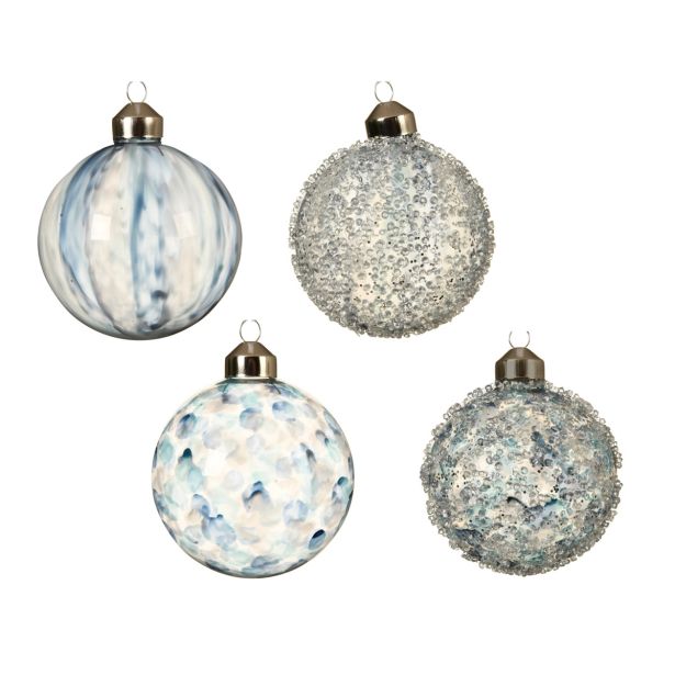 STEKLENA BUNKA DECORIS MODRA/PROZORNA Z DEKORJEM FI 8 CM SORT