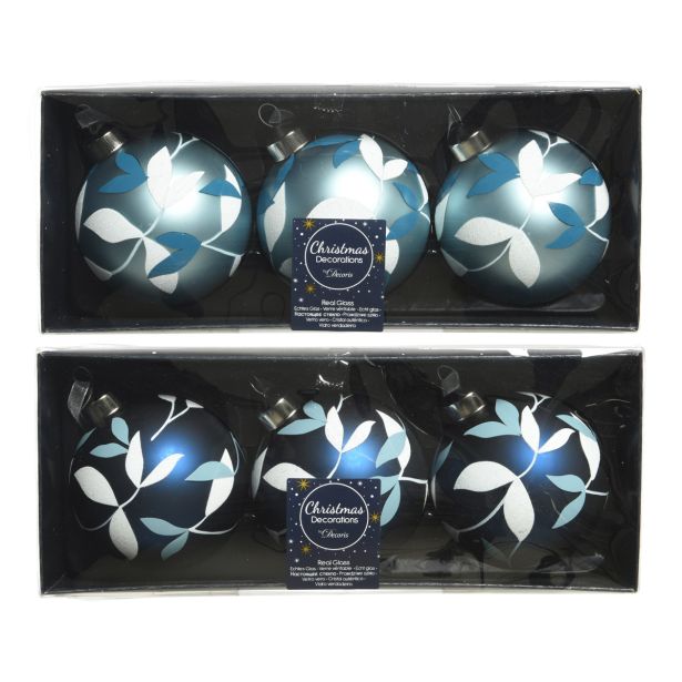 STEKLENA BUNKA DECORIS MODRE BARVE Z LISTI 3/1 FI 8 CM SORT