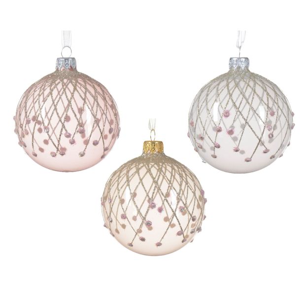 STEKLENA BUNKA DECORIS ORKROGLA ROZA/BELA FI 8 CM SORTIRANO