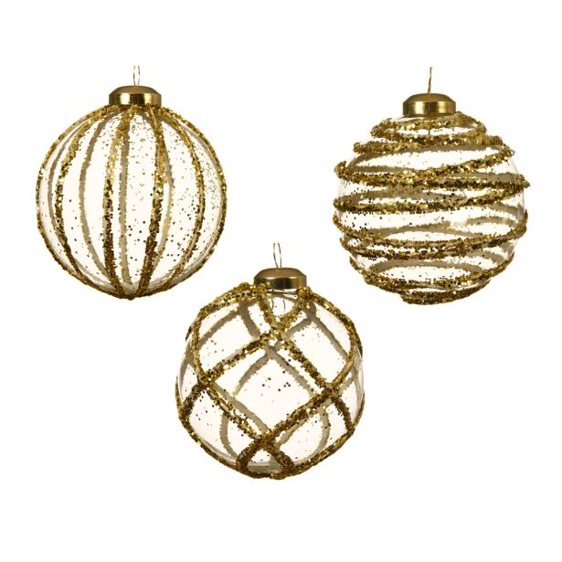 STEKLENA BUNKA DECORIS PROZORNA Z ZLATIMI ČRTAMI FI 8 CM SORT