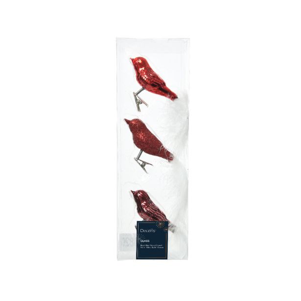 STEKLENA BUNKA DECORIS PTIČEK, RDEČ REP BELO PERJE, 3/1