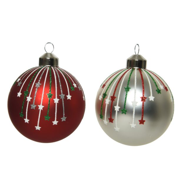 STEKLENA BUNKA DECORIS RDEČA/SREBRNA Z DEKORJEM FI 8 CM SORT