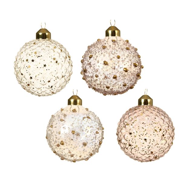 STEKLENA BUNKA DECORIS ROZA S PIKAMI/ZVEZDAMI FI 8 CM SORT