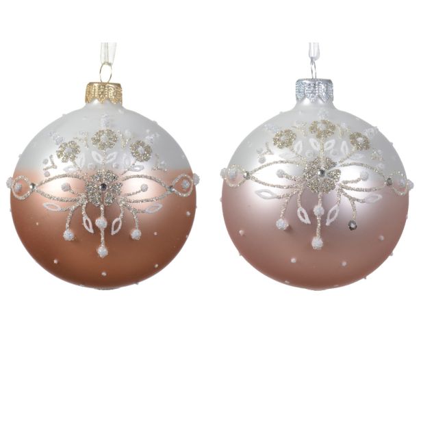 STEKLENA BUNKA DECORIS SREBRNA/ROZA Z VZORCEM FI 8 CM SORTIRANO