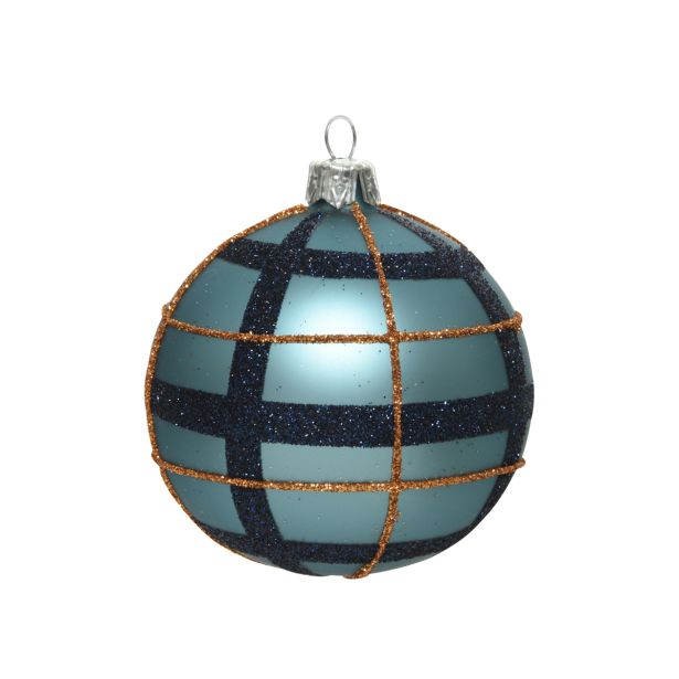 STEKLENA BUNKA MODRA, BAKREN/MODER KARO FI 80 MM