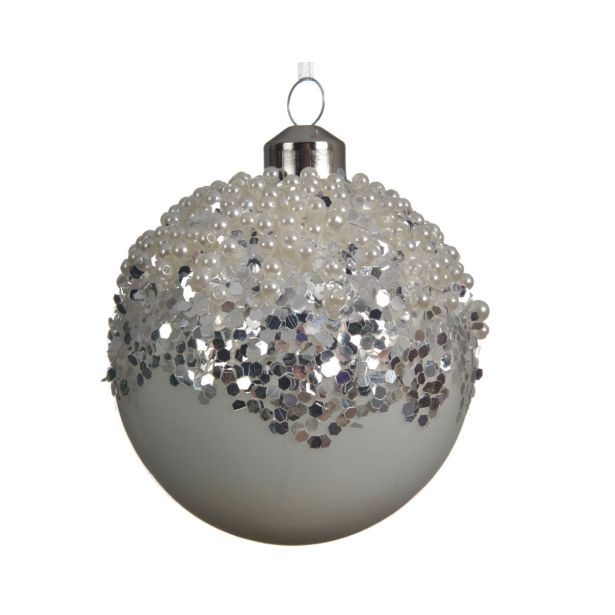 STEKLENA BUNKA V BELI/ROZA BARVI S POSIPOM, PREMER 80 MM