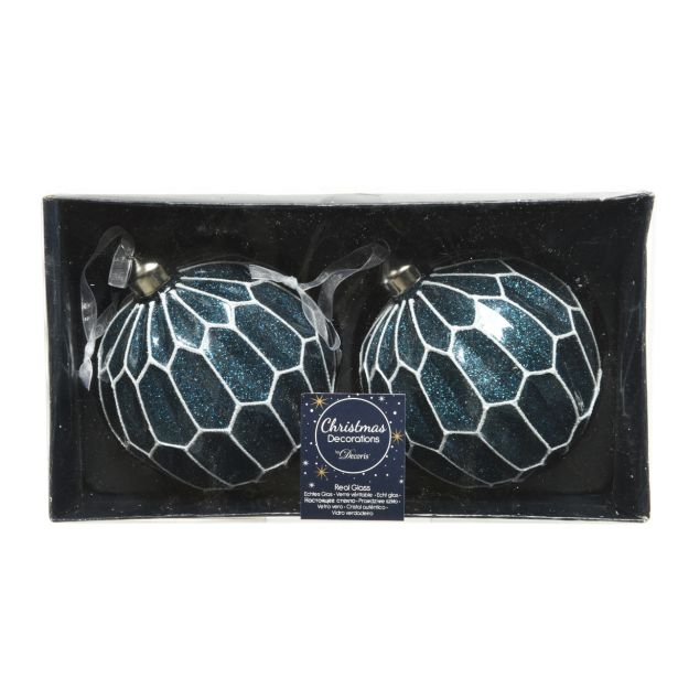 STEKLENA BUNKA ZA NOVOLETNO JELKO V TEMNO MODRI BARVI, PREMER 100 MM, 2/1