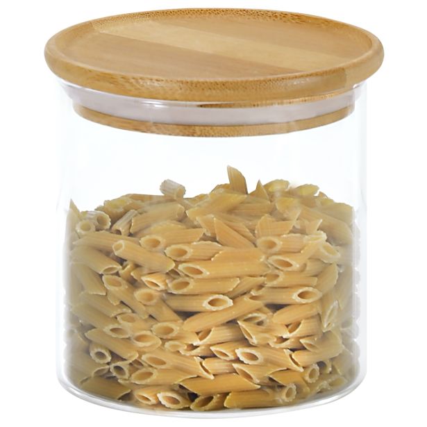 POSODA ZA SHRANJEVANJE KESPER STEKLENA Z BAMBUS POKROVOM, 10 X 10 CM