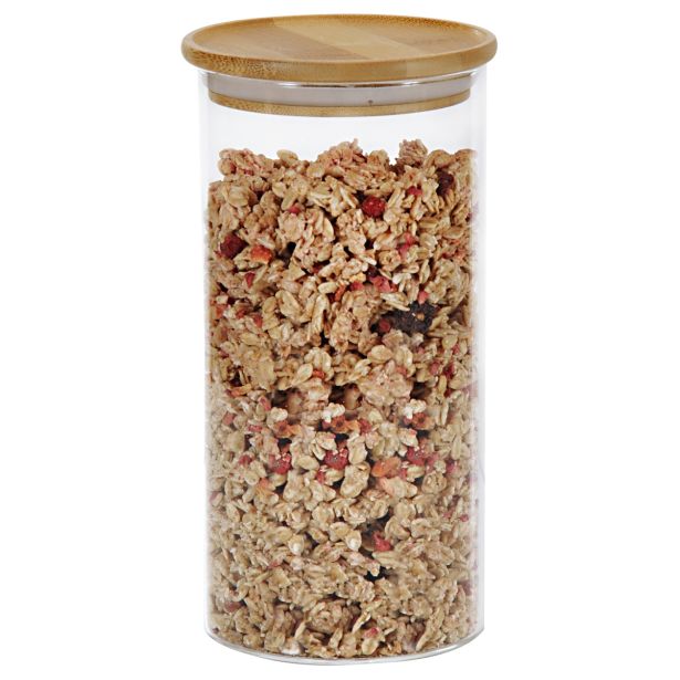 POSODA ZA SHRANJEVANJE KESPER STEKLENA Z BAMBUS POKROVOM, 10 X 20 CM