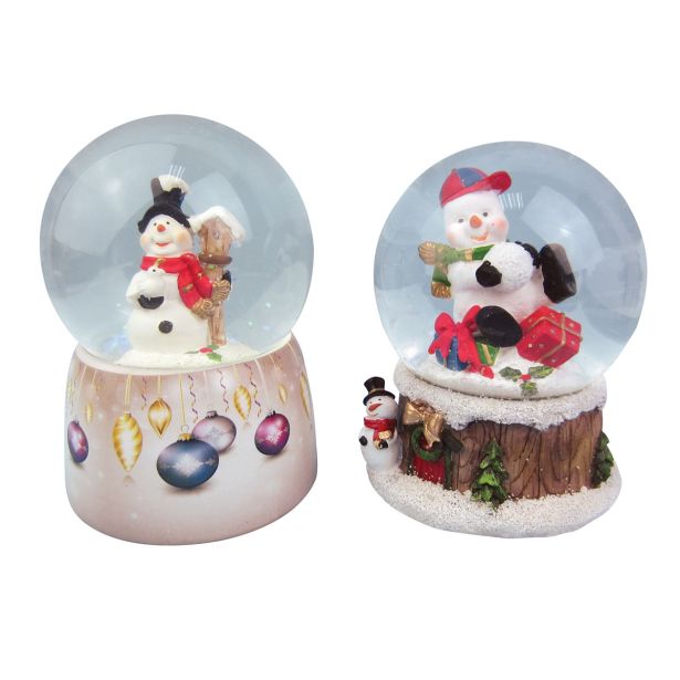 DEKORACIJA GLOSSTYLE STEKLENA KROGLA SNEŽAK Z GLASBO 10X10X14.5 CM