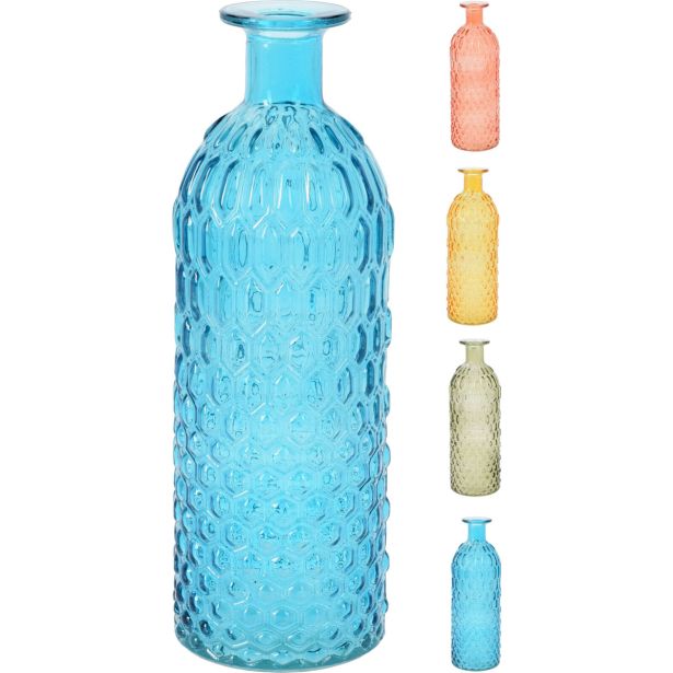 STEKLENA VAZA EH V OBLIKI STEKLENICE 26 CM , SORTIRANE BARVE