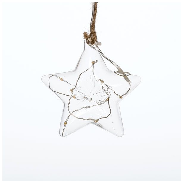 LUČKE MQ STEKLENA ZVEZDA 10X4 CM VISEČA 8 LED MINI T.BELE