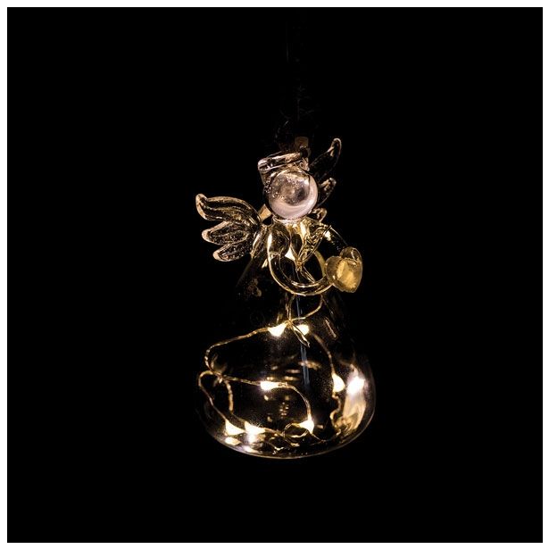 LUČKE MQ STEKLENI ANGEL 6X10 CM VISEČI 8 LED MINI T.BELE