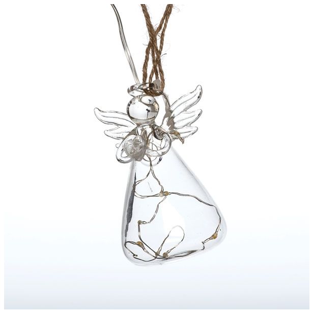 LUČKE MQ STEKLENI ANGEL 6X10 CM VISEČI 8 LED MINI T.BELE