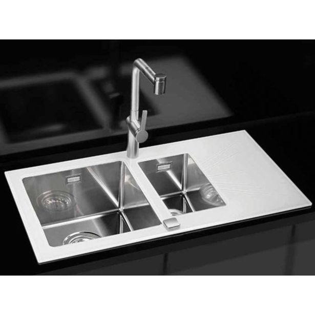 STEKLENO POMIVALNO KORITO ALVEUS KARAT 20, BELA 860X500 MM LEVI