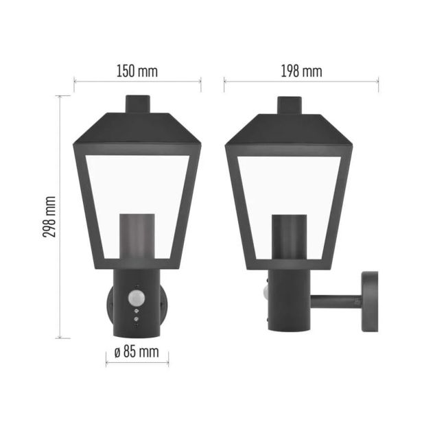STENSKA VRTNA SVETILKA EMOS ADENIA LED SENZOR 1XE27 19.8X15X29.8 CM 15W