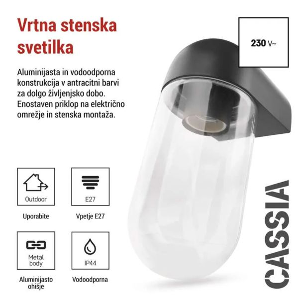 STENSKA VRTNA SVETILKA EMOS LED E27,IP44,MAX 15W WALL MOUNTED