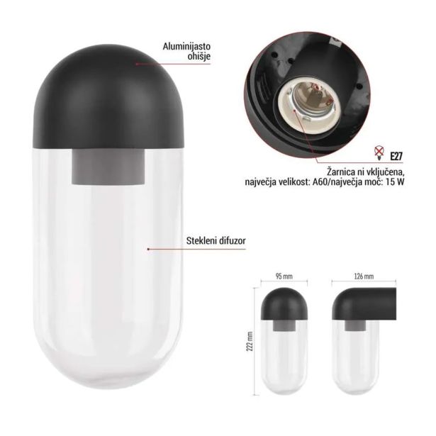 STENSKA VRTNA SVETILKA EMOS LED E27,IP44,MAX 15W WALL MOUNTED