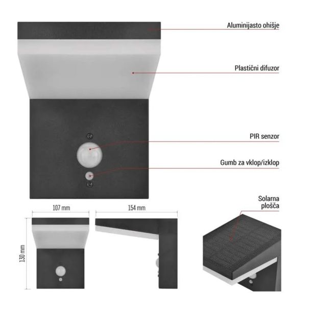 STENSKA VRTNA SVETILKA EMOS LED IP44,SOLAR, WALL MOUNTED