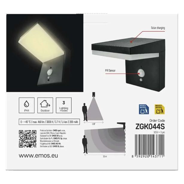 STENSKA VRTNA SVETILKA EMOS LED IP44,SOLAR, WALL MOUNTED