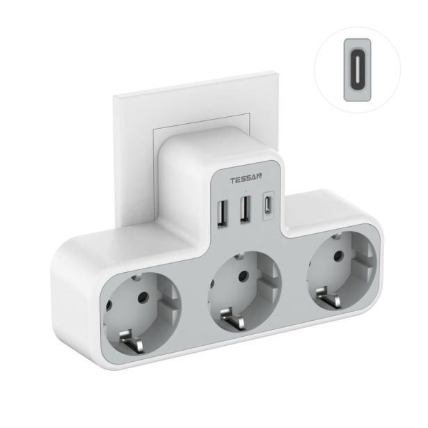 STENSKI ADAPTER TESSAN 323-C Z 3X AC, 2X USB-A IN 1X USB-C