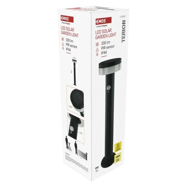 STOJEČA VRTNA SVETILKA EMOS TERION S PIR SENZORJEM 12.5 X 12.5 X 50 CM