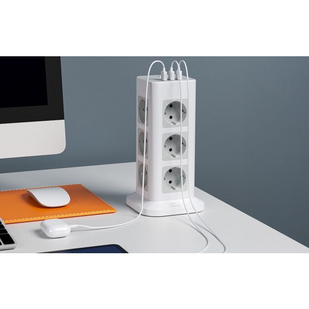 STOLPNA RAZDELILNA VTIČNICA TESSAN TPS04-DE 12X VTIČNICA, 3X USB, STIKALO, 2 M KABEL