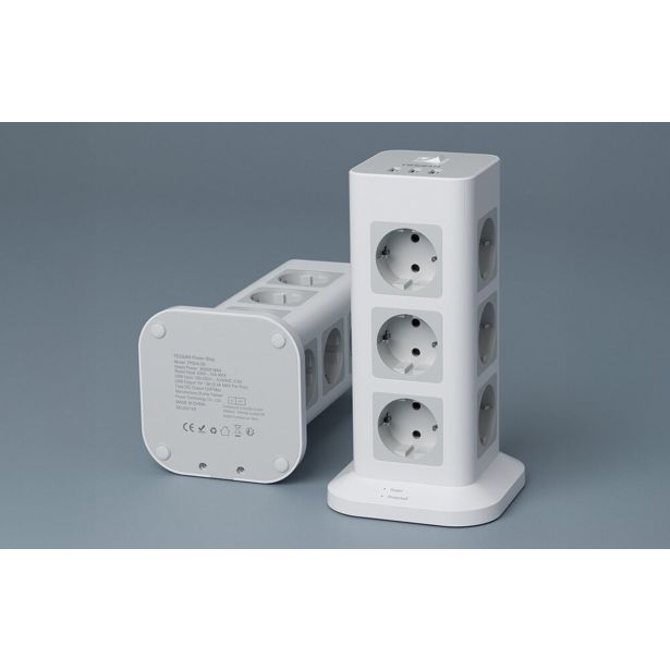 STOLPNA RAZDELILNA VTIČNICA TESSAN TPS04-DE 12X VTIČNICA, 3X USB, STIKALO, 2 M KABEL