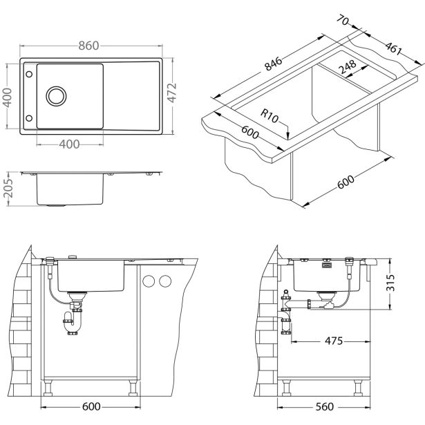 NERJAVNO POMIVALNO KORITO ALVEUS STRICTO 20 860X472 MM