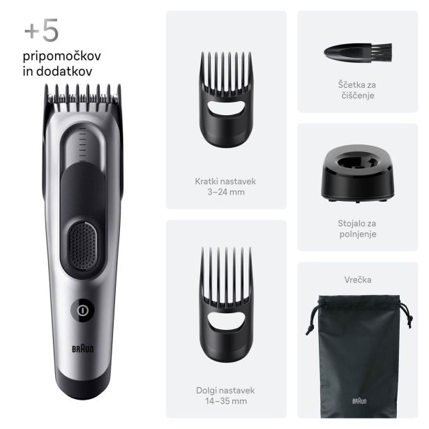 STRIŽNIK ZA LASE BRAUN HC 7590 +5 NASTAVKOV