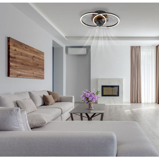 STROPNI VENTILATOR GLOBO KAREN KOVINSKI ČRN MAT LED 42CM