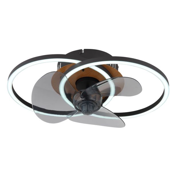 STROPNI VENTILATOR GLOBO KAREN KOVINSKI ČRN MAT LED 42CM