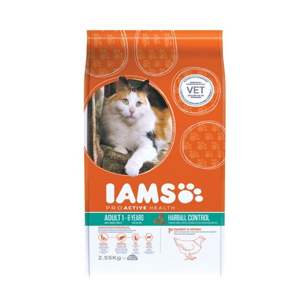 SUHA HRANA ZA MAČKA IAMS BRIKETI, HAIRBALL CONTROL ODRASLE, PIŠČANEC, 2.5KG