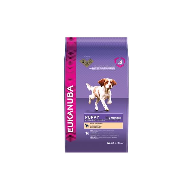SUHA HRANA ZA PSA EUKANUBA BRIKETI VSE PASME, MLADI PSI, JAGNETINA/RIŽ, 2.5KG