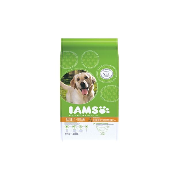 SUHA HRANA ZA PSA IAMS BRIKETI STERILIZIRANI IN PRETEŽKI PSI, 3 KG
