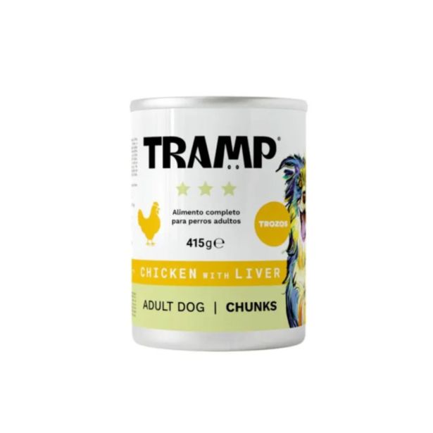 SUHA HRANA ZA PSE TRAMP 3* DOG CHUNKS CHICKEN WITH LIVERKOŠČKI PIŠČANCA Z JETRI ZA ODRASLE PSE, 8 X 415 G
