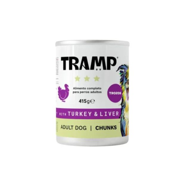 SUHA HRANA ZA PSE TRAMP 3* DOG CHUNKS WITH TRUKEY & LIVER KOŠČKI PURANA IN JETER ZA ODRASLE PSE, 8 X 415 G