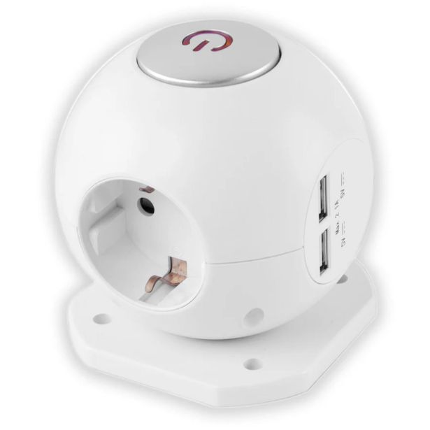 ŠUKO VTIKAČ ENTAC RAZDELILEC S STIKALOM 3 SCHUKO+2XUSB 1.5M BEL