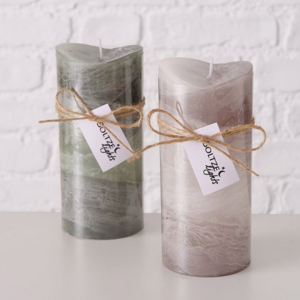 SVEČA BOLTZE BEŽ/ZELENA, VIŠINA 15 CM FI 7 CM, SORT