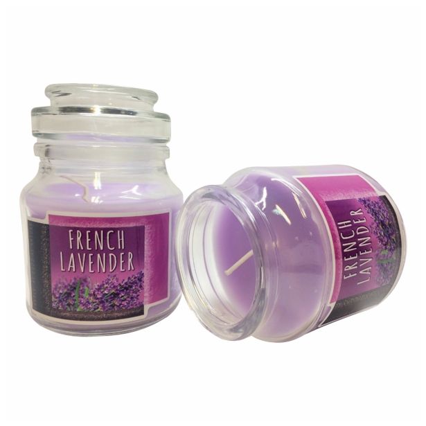 SVEČA MULLER DIŠEČA STEKLO S POKROVOM LAVANDA
