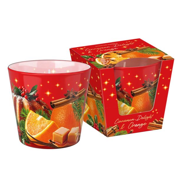 SVEČA V KOZARCU BARTEK DIŠEČACINNAMON DELIGHTS POMARANČA, 115 G