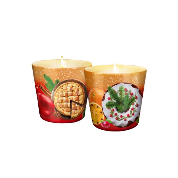 SVEČA V KOZARCU MULLER 115 G JABOLČNA PITA CIMET PIŠKOTEK Z BRUSNICAMI