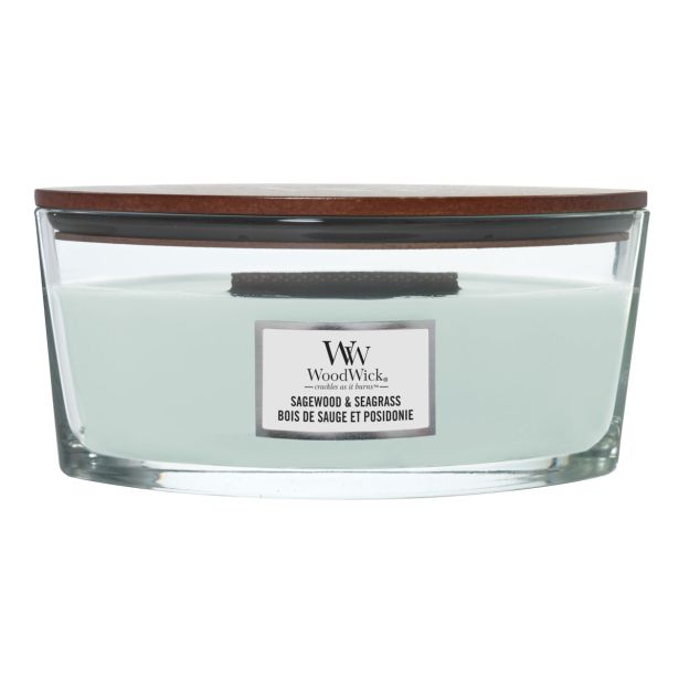 SVEČA V KOZARCU WOODWICK CLASSIC ELLIPSE SAGEWOOD & SEAGRASS