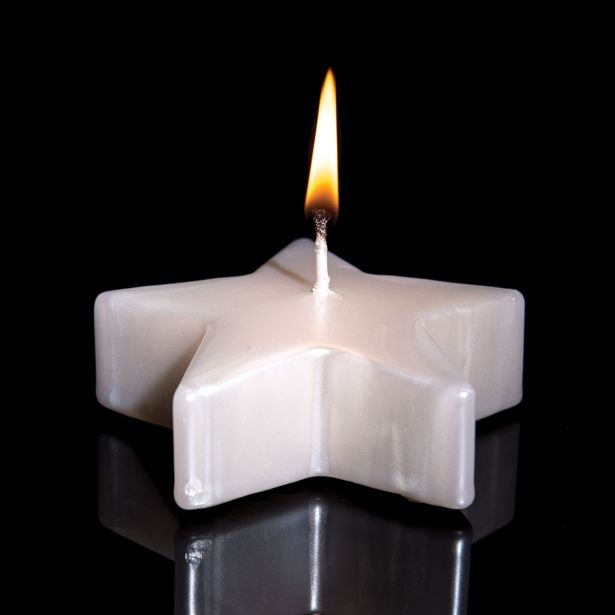 SVEČA 9X9 CM ZVEZDA PERLA BARVE