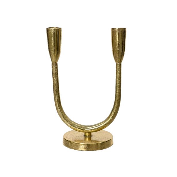 SVEČNIK DECORIS ALUMINIJ, ZLAT, ZA 2 SVEČI, H24 CM