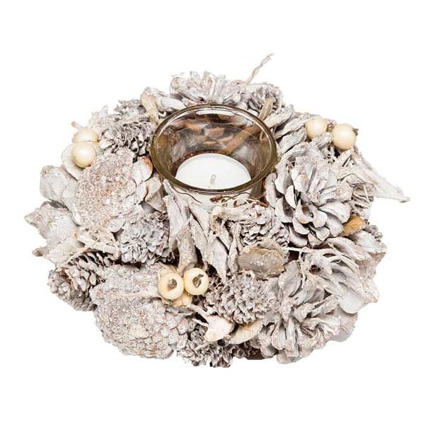 NAMIZNA DEKORACIJA GLOSSTYLE SVEČNIK FI 19 CM BELI S STEKLENIM KOZARČKOM