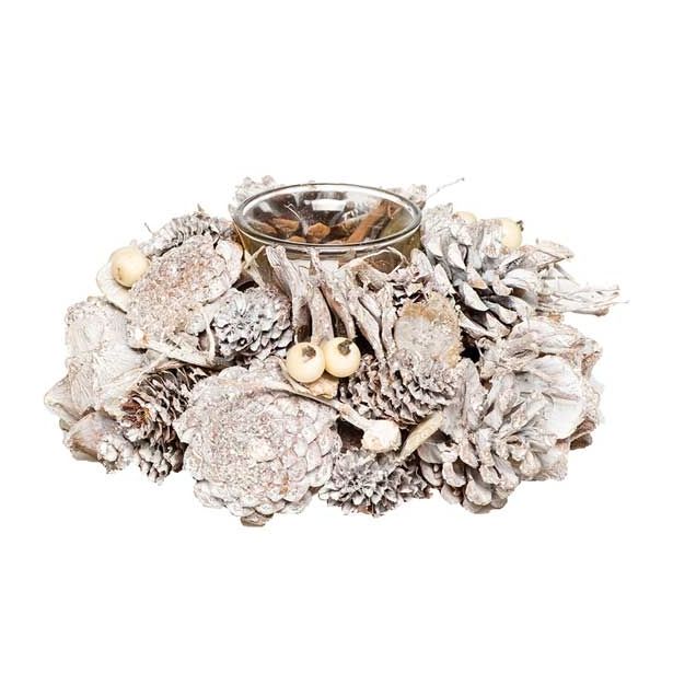 NAMIZNA DEKORACIJA GLOSSTYLE SVEČNIK FI 19 CM BELI S STEKLENIM KOZARČKOM